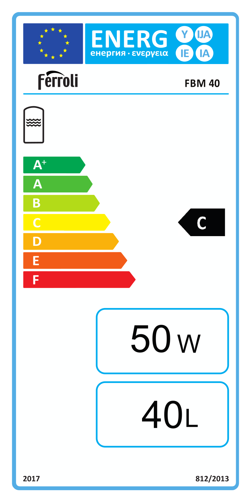 Vyrovnávacia nádrž FBM 40 l - energetický štítok