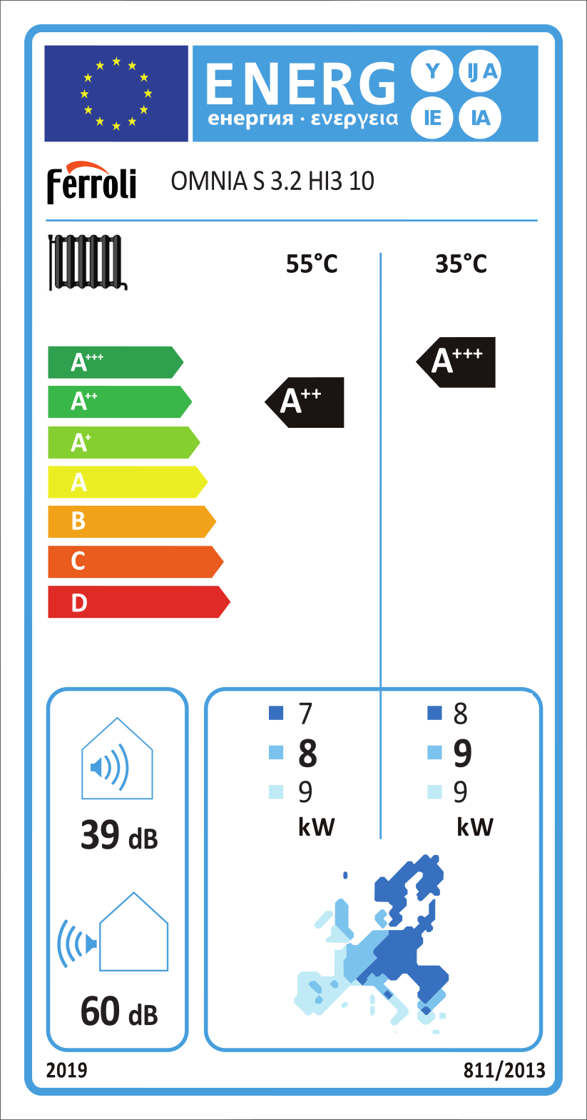 OMNIA S 3.2 HI3 10 (10 kW) SPLIT + 3 kW elektrický element - reverzné tepelné čerpadlo - energetický štítok