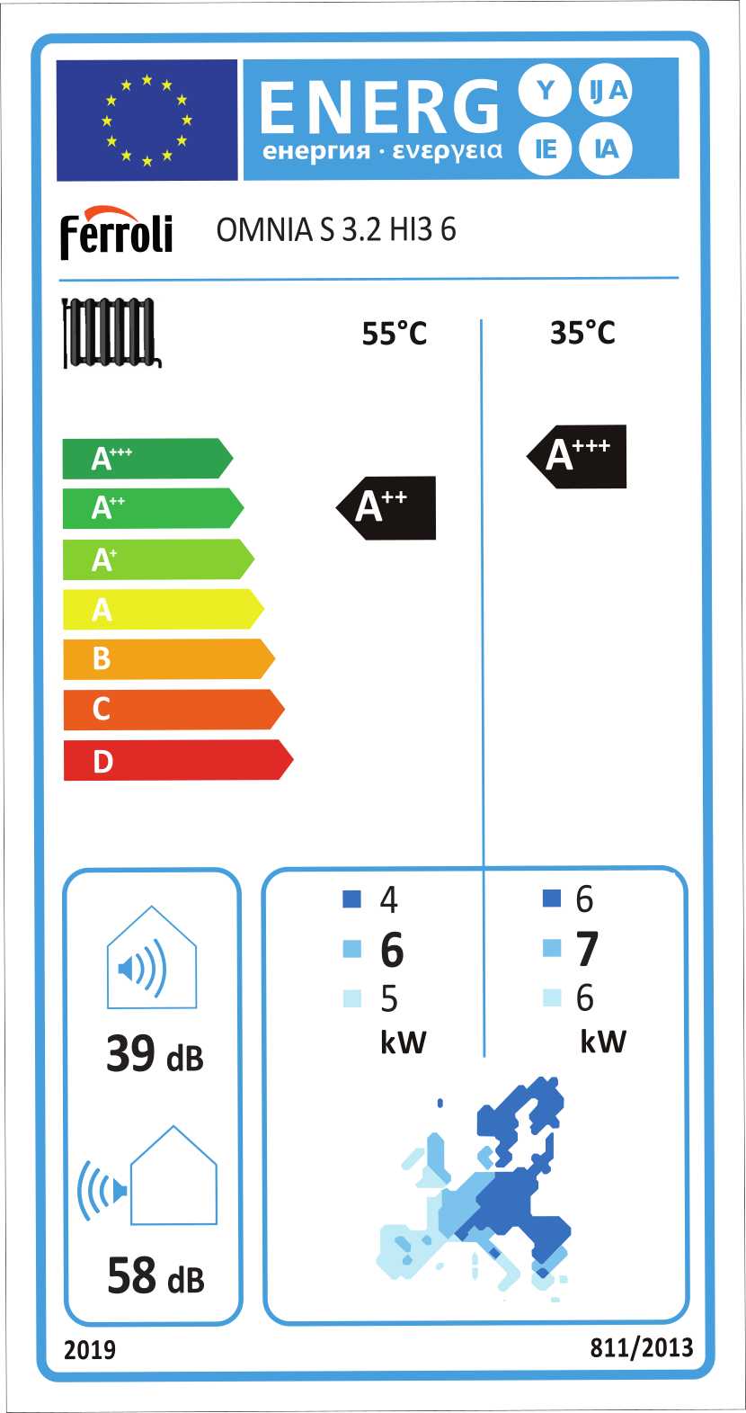 OMNIA S 3.2 HI3 6 (6 kW) SPLIT + 3 kW elektrický element - reverzné tepelné čerpadlo - energetický štítok