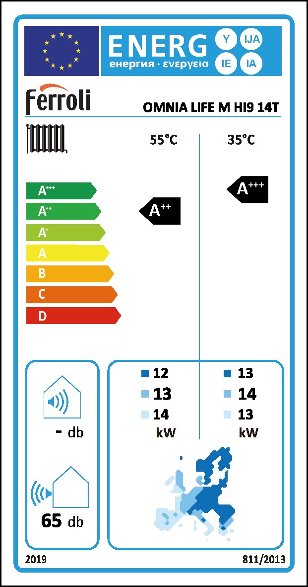 OMNIA LIFE M HI9 14T - Tepelné čerpadlo 14 kW Vzduch - Voda Monoblok - Záložný zdroj 9 kW - energetický štítok