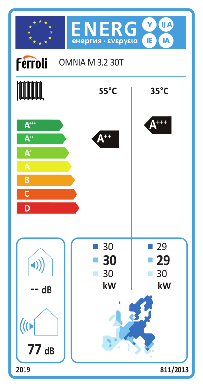 OMNIA M 3.2 - 30T - 380V - Tepelné čerpadlo 30 kW Vzduch - Voda Monoblok - energetický štítok