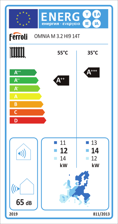 OMNIA M 3.2 - 14T HI9 - 380V - Tepelné čerpadlo 14 kW Vzduch - Voda Monoblok - záložný zdroj 9 kW - energetický štítok